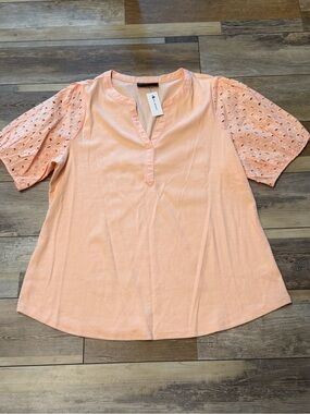 Lane Bryant Peach Eyelet Sleeve Split Neck Top 18/20 NWT